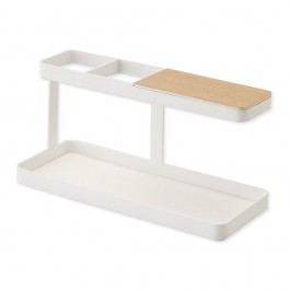 Obrázek Bílý multifunkční stojánek s detailem z bukového dřeva YAMAZAKI Tower Desk Bar Věšáky, háčky a stojany