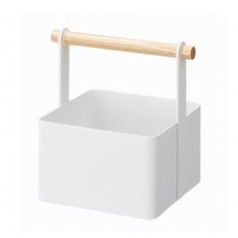 Bílý multifunkční box s detailem z bukového dřeva YAMAZAKI Tosca Tool Box, délka 16 cm