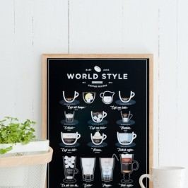 Obrázek Černý plakát Follygraph World Style Coffee, 21 x 30 cm Obrazy, rámy a tabule