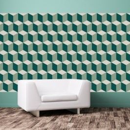 Obrázek Sada 12 samolepek na zeď Walplus Green 3D Cubes Wall Mural Obrazy, rámy a tabule