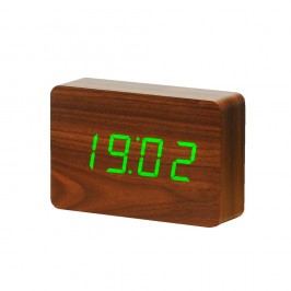 Tmavě hnědý budík se zeleným LED displejem Gingko Brick Click Clock
