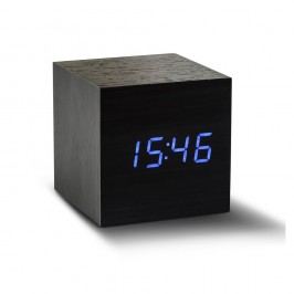 Černý budík s modrým LED displejem Gingko Cube Click Clock