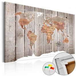 Obrázek Nástěnka s mapou světa Artgeist Wooden Stories, 90 x 60 cm Obrazy, rámy a tabule